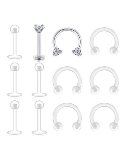 16G Clear Cartilage Earring Acrylic Bioflex Helix Rook Daith Tragus Retainer Lip Rings Nose Eyebrow Labret Monroe Ear Studs