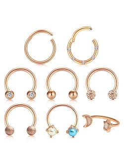 Fake Nose Rings Hoop Clip on Spring Fake Hoop Earring Stainless Steel Retractable Nose Ring Faux Helix Cartilage Ear Lobe Conch Earrings Fake Nose Lip Ear Piercin