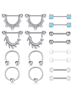 14G Nipple Rings Opal CZ Nipplerings Piercing Stainless Steel Nipple Straight Piercing Barbell for Women