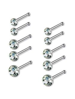 JewelrieShop 60pcs Nose Ring Studs Stainless Steel CZ Nose Piercing Jewelry Bone Studs for Women Men Hypoallergenic 22G