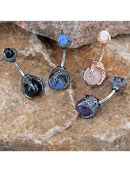 OUFER Claw Belly Button Rings 14G Surgical Steel Navel Piercing Jewelry Dragon Claws Holding Natural Stone Navel Belly Ring