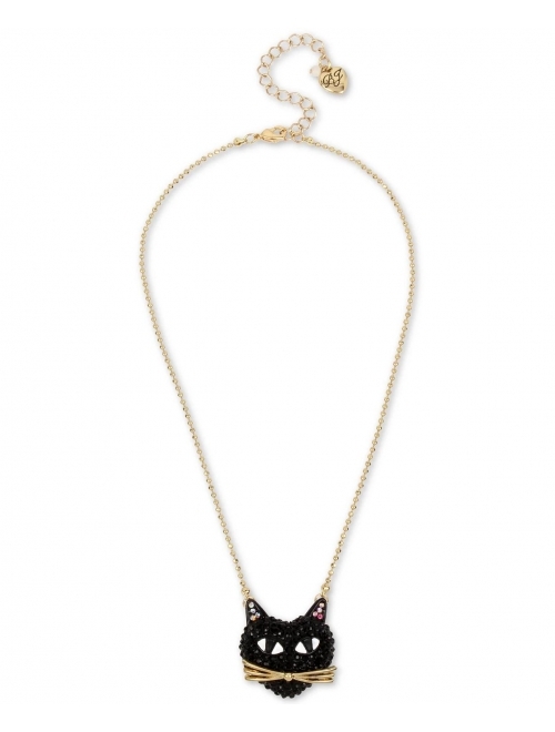 Betsey Johnson Pave Cat Pendant Necklace, 16" + 3" Extender