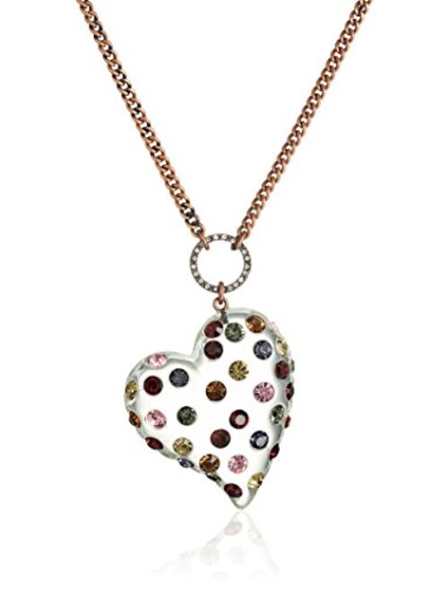 Betsey Johnson Mixed Multi-Colored Stone Lucite Heart Long Pendant Necklace