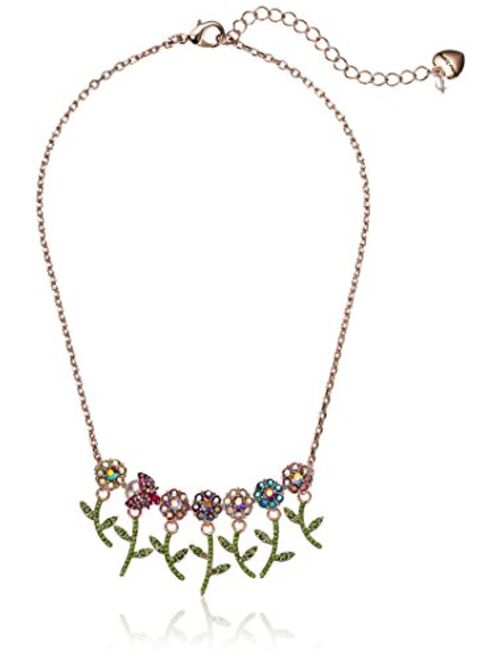 Betsey Johnson Colorful Stone Flower & Beetle Frontal Necklace