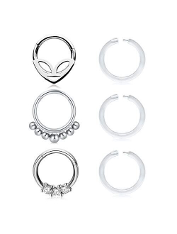 Fake Septum Piercing Faux Nose Rings Hoop Stainless Steel Faux Lip Ear Nose Septum Ring Non Piercing Clip On Nose Hoop Rings Body Piercing Jewelry