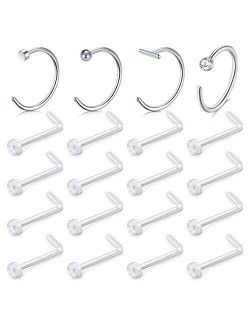 18G 20G Clear Nose Retainer & Stainless Steel Diamond CZ Nose Rings Hoop Nose Piercing Jewelry