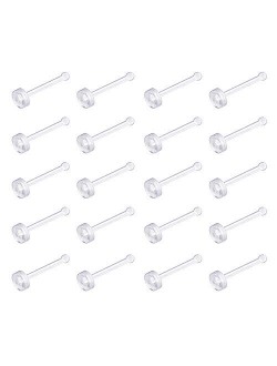 20G 24pcs Clear Nose Rings Clear Acrylic Nose Rings Bioflex Studs Screw Retainer Body Piercing Jewelry for Men Women