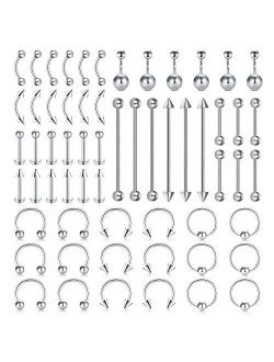 Body Piercing Kit Stainless Steel Horseshoe Captive Nose Rings Lip Tongue Eyebrow Rings Piercing Tragus Cartilage Helix Earrings Navel Belly Button Rings Industri
