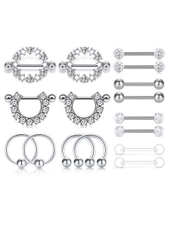14G Nipple Rings Opal CZ Nipplerings Piercing Stainless Steel Nipple Straight Piercing Barbell for Women Girls
