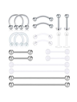 Clear Cartilage Earring Retainer 16G 14G Piercing Retainers 24Pcs Stainless Steel & Flexible Acrylic Helix Hoop Bioflex Nose Lip Stud Eyebrow Tragus Septum Horses