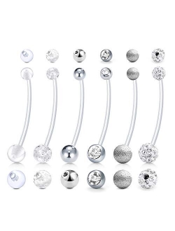 14G Pregnancy Belly Button Rings 38mm Flexible Bioplast Maternity Navel Rings Retainer for Women Girls with 6mm 8mm 10mm Stainless Steel Replacement Bars