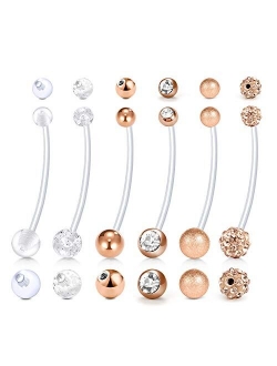 14G Pregnancy Belly Button Rings 38mm Flexible Bioplast Maternity Navel Rings Retainer for Women Girls with 6mm 8mm 10mm Stainless Steel Replacement Bars