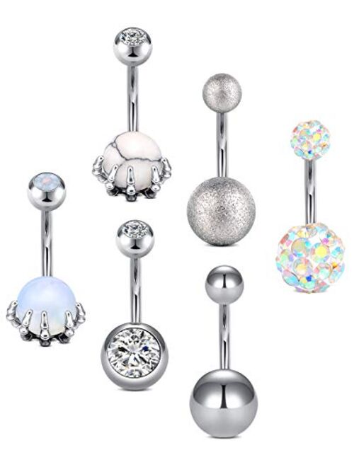 D.Bella 14G Belly Button Rings Surgical Stainless Steel Skull Hand Belly Rings Diamond Navel Rings Piercing 10mm 3/8" Belly Button Piercing for Women