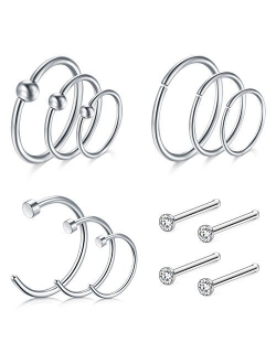 Nose Rings Hoop, 16G Nose Rings 8/10/12mm Septum Rings Hoop for Lip Nose Helix Cartilage Piercing Rings Jewelry