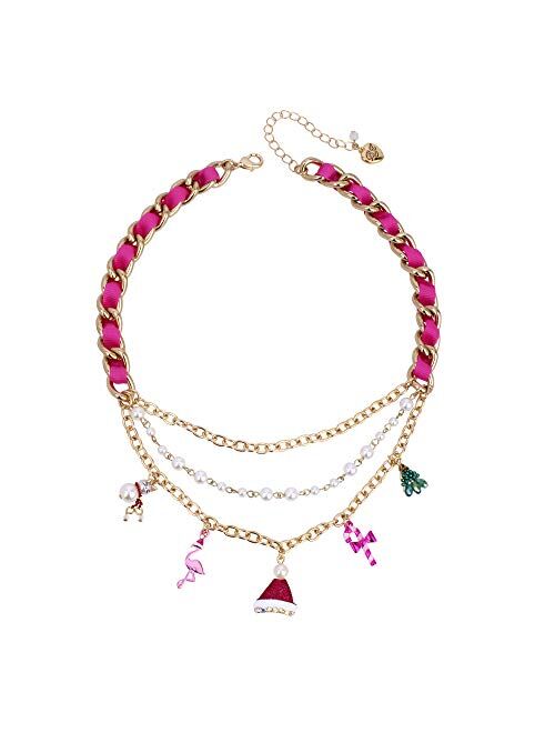 Betsey Johnson Festive Flamingo Mixed Charm Necklace