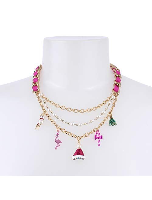 Betsey Johnson Festive Flamingo Mixed Charm Necklace