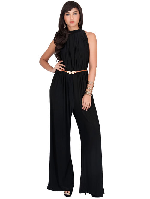 KOH KOH Long Pants Jumpsuit Formal One Piece Cocktail Evening Fall Dressy Pantsuit Romper Workwear Casual Outfit Tall Sleeveless Playsuit For Women Black Medium US 8-10 N