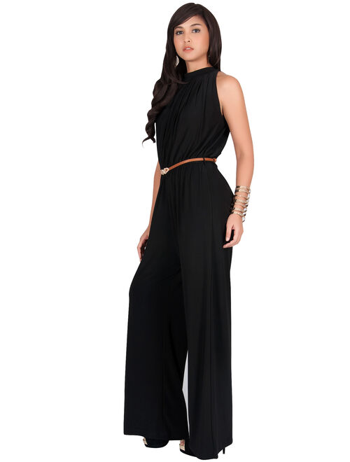 KOH KOH Long Pants Jumpsuit Formal One Piece Cocktail Evening Fall Dressy Pantsuit Romper Workwear Casual Outfit Tall Sleeveless Playsuit For Women Black Medium US 8-10 N