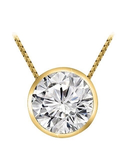 0.5 Carat Round Diamond Bezel Solitaire Pendant Necklace H-I Color I2 Clarity w/ 18" 14K Gold Chain