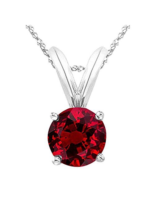 1/2-5 Carat Round Ruby 4 Prong Pendant Necklace (AAA Quality) W/ 16" Silver Chain