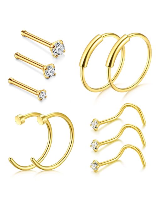 D.Bella Nose Ring Hoop, 22G 8mm Nose Rings Studs Piercings Hoop Jewelry Stainless Steel 1.5mm 2mm 2.5mm 22G Gold Nose Hoops