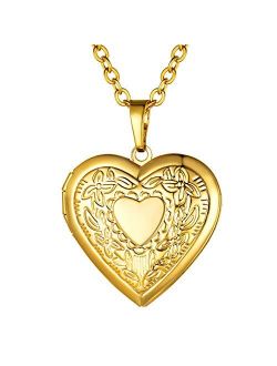GOLDCHIC JEWELRY Heart Locket Necklace,18K Gold Plated/Platinum Plated/Rose Gold Flower/Tree of Life Memorial Photo Locket Necklace with Picture with 20”+2” Chain,with Gi