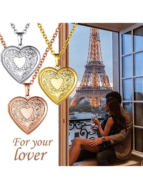 GOLDCHIC JEWELRY Heart Locket Necklace,18K Gold Plated/Platinum Plated/Rose Gold Flower/Tree of Life Memorial Photo Locket Necklace with Picture with 20”+2” Chain,with Gi