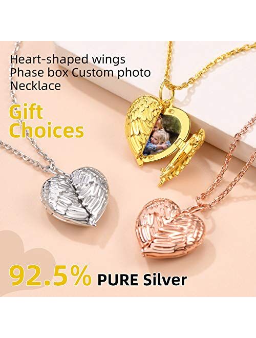 GOLDCHIC JEWELRY 925 Sterling Silver Heart Photo Locket Necklace That Holds Pictures for Women Girls, Birthstone/Tree of Life/Kiss Couple/Angel Wing Lockets w 18”+2”Adjus