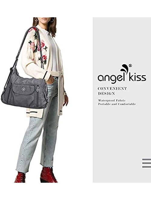 Angel Kiss Women Handbags Shoulder Bags Washed Leather Satchel Tote Bag Mutipocket Purse