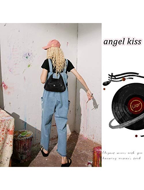angel kiss Satchel Handbag for Women, Ultra Soft Washed Vegan Leather Crossbody Bag, Shoulder Bag, Tote Purse (CA-0118#K022#1ABLACK)