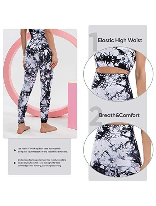 Lisueyne Women's 2 Piece Tie-Dye Tracksuit Workout Outfits High Waist Leggings and Stretch Sports Bra Yoga Set