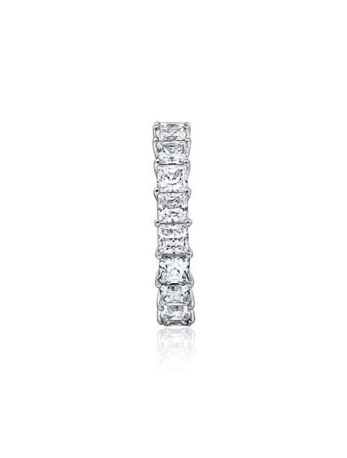 Platinum or Gold Plated Sterling Silver Princess Cut All-Around Band Ring made with Swarovski Zirconia