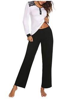 Pajamas for Women Long Sleeve Sleepwear with Long Pants Cotton Nightwear Pj Lounge Sets S-XXL