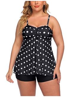 Women Tankini Swimsuits Two Piece Bathing Suit with Shorts Retro Sailor Stripe Dot Tankini Set