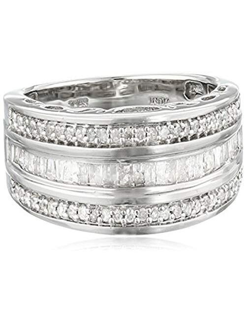 Amazon Collection Sterling Silver Diamond 3 Row Band Ring