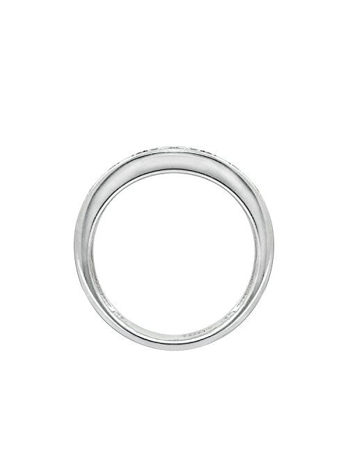 Sterling Silver Platinum-Plated Swarovski Zirconia Round Channel Band Ring