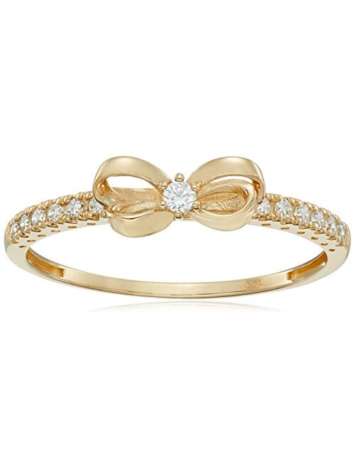 Amazon Collection 10K Gold Dainty Bow Ring set with Round Cut Swarovski Zirconia