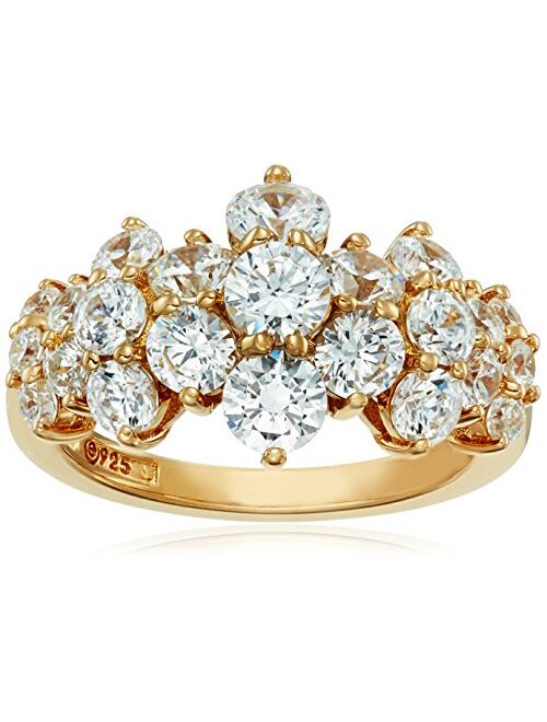 Amazon Collection Yellow-Gold-Plated Sterling Silver Swarovski Zirconia Cluster Ring