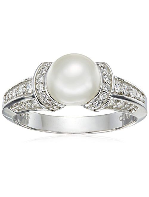 Amazon Collection Platinum Plated Sterling Cultured Pearl Ring