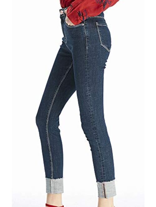 LISUEYNE Women's Modern Roll Cuff Straight Leg Denim Jean Women Boyfriend High Rise Skinny Jeans