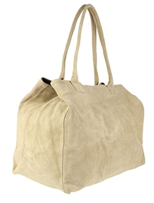 Girly Handbags Expandable Italian Suede Leather Shoulder Bag