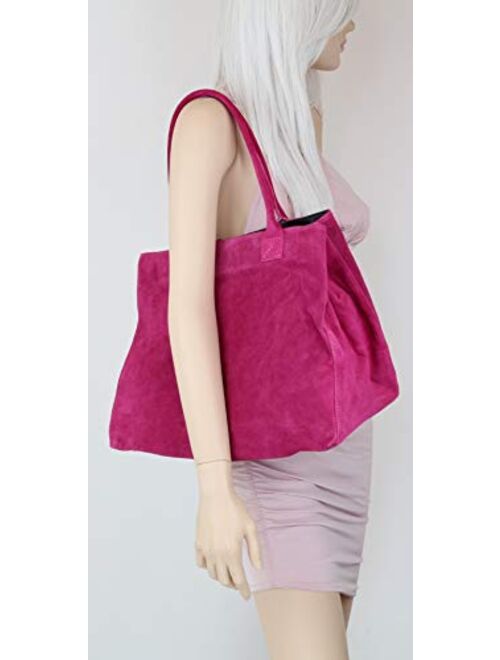 Girly Handbags Expandable Italian Suede Leather Shoulder Bag