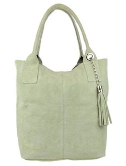 Girly Handbags Open Top Real Italian Suede Metallic Shoulder Bag