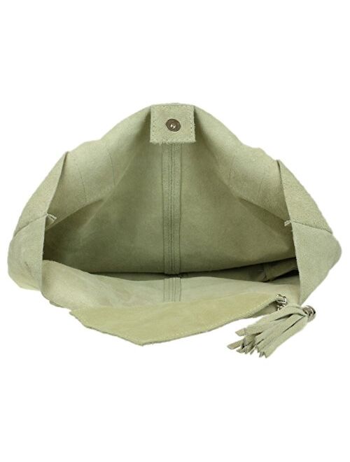 Girly Handbags Open Top Real Italian Suede Metallic Shoulder Bag