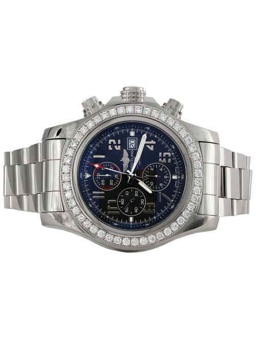 Breitling A13371 Super Avenger 48mm XL Blue Dial Automatic Diamond Watch 3.60 CT