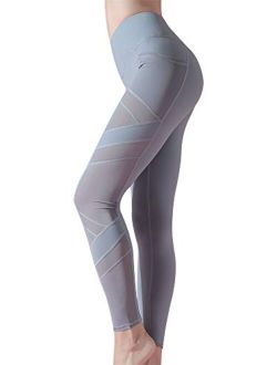 Women's Stretchy Mesh Workout Leggings Yoga Tights High Waisted Yoga Pants with Pockets Athletic Leggings for Women
