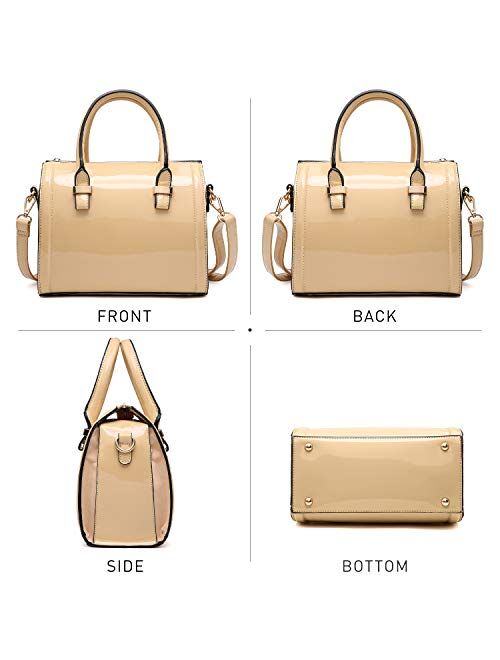 DASEIN Shiny Patent Faux Leather Handbags Barrel Top Handle Purse Satchel Bag Shoulder Bag for Women