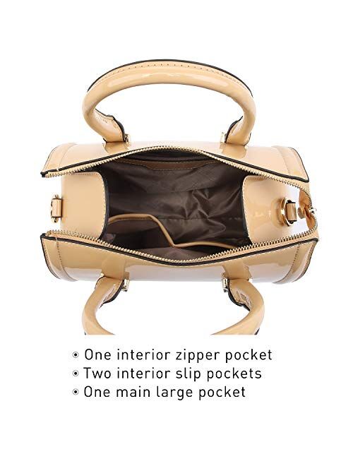 DASEIN Shiny Patent Faux Leather Handbags Barrel Top Handle Purse Satchel Bag Shoulder Bag for Women