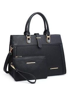 Women's Handbag Flap-over Belt Shoulder Bag Top Handle Tote Satchel Purse Work Bag w/Matching Wristlet
