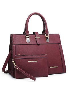Women's Handbag Flap-over Belt Shoulder Bag Top Handle Tote Satchel Purse Work Bag w/Matching Wristlet